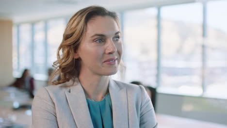 portrait beautiful business woman executive smiling looking confident thinking of future planning ahead female entrepreneur enjoying leadership proud manager in office boardroom 4k