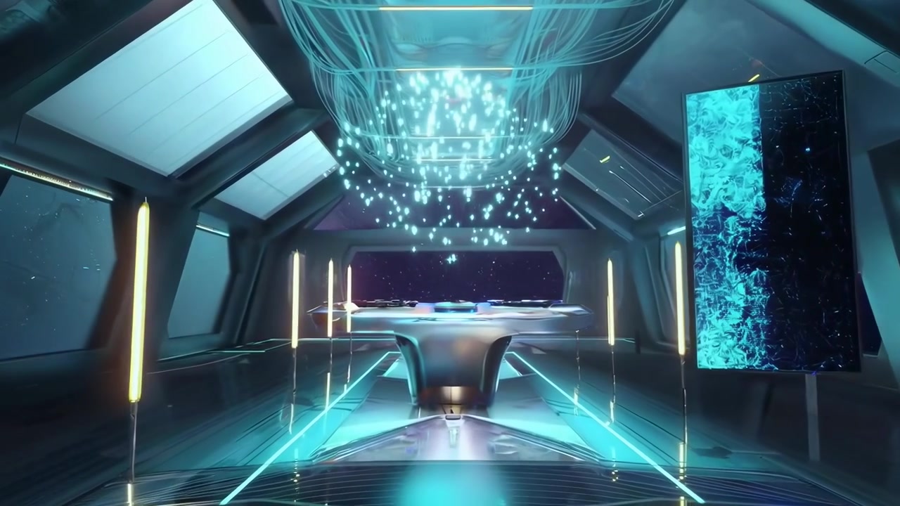 Futuristic Control Room with Digital Screens and Abstract Data Animations