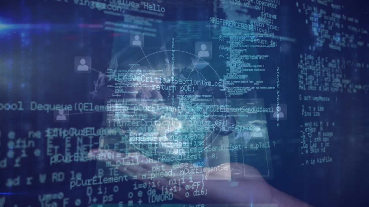 animación de estadísticas y procesamiento de datos sobre un fondo oscuro