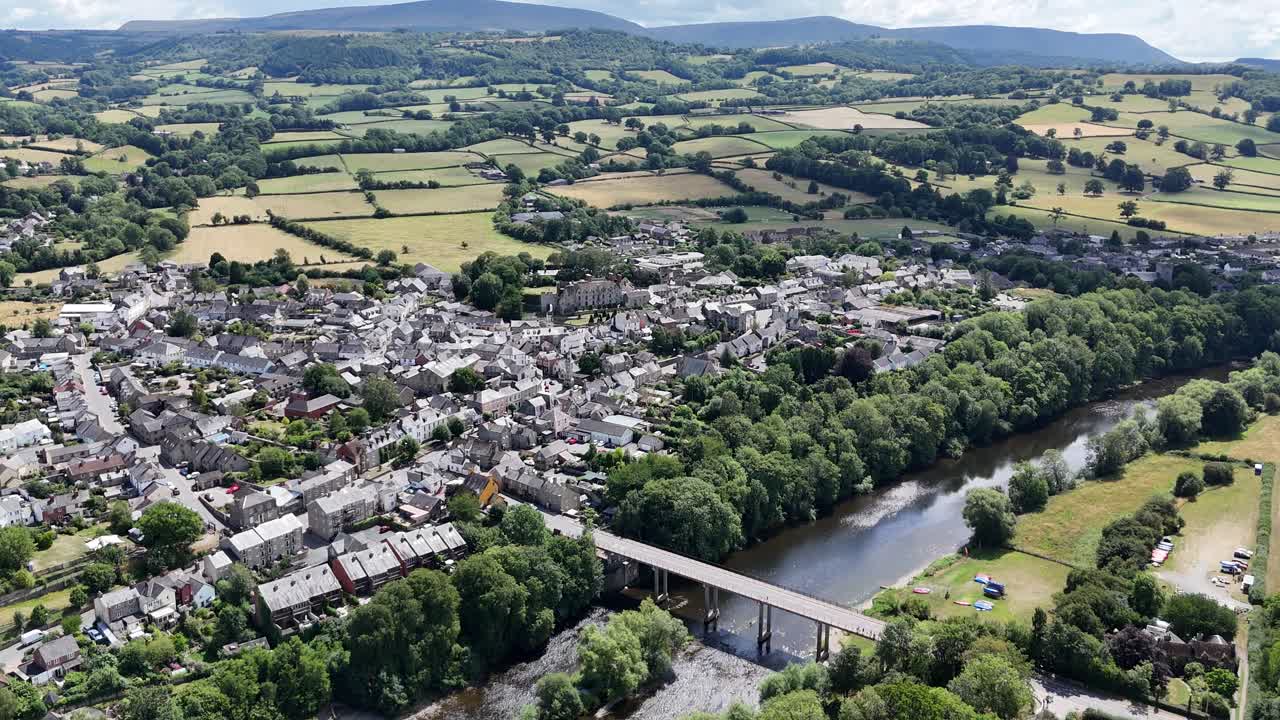 Hay on Wye Wales establishing aerial shot