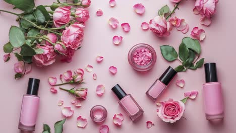 pink rose beauty flat lay