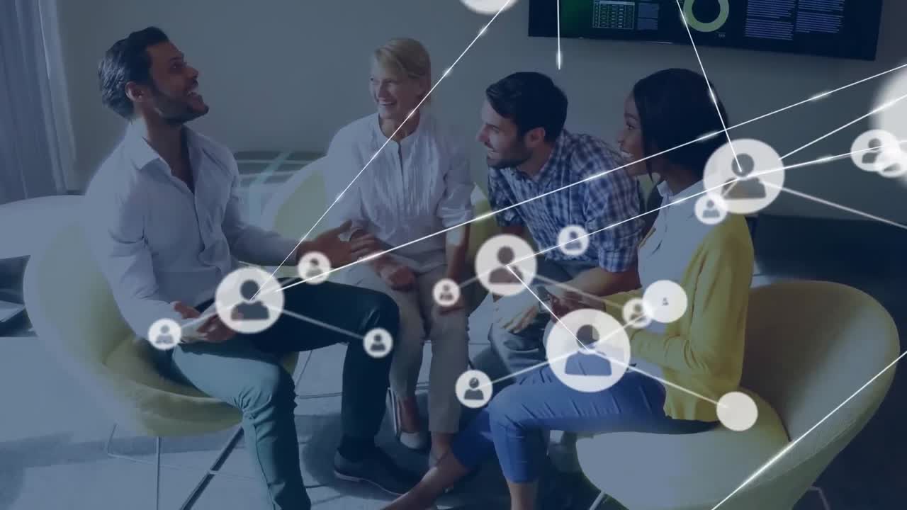 사무실에서 다양한 사업가들과의 연결 네트워크의 활성화