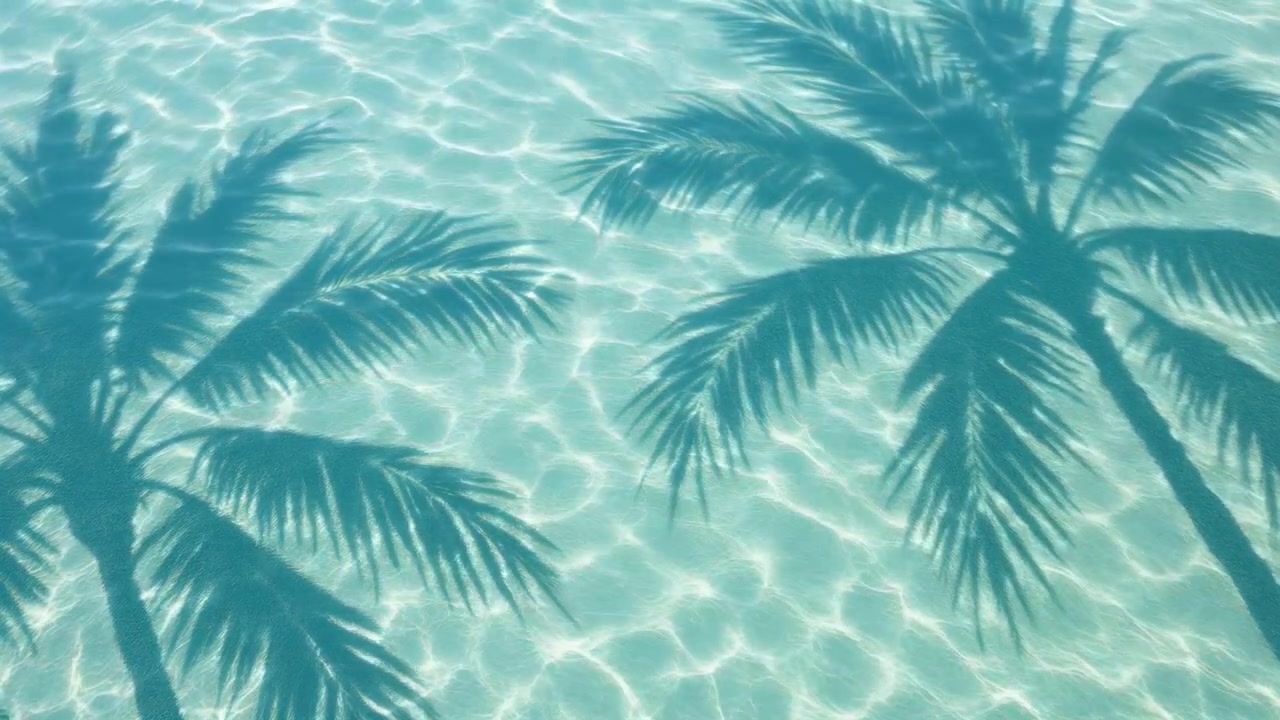 Ombre di palme tropicali che si riflettono sull'acqua increspata dell'oceano