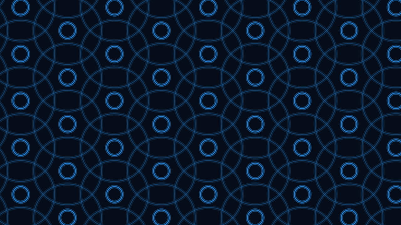 Abstract animated background with repeating blue neon circles and ring grid on dark surface, futuristic technology pattern for UI, data, network and digital design