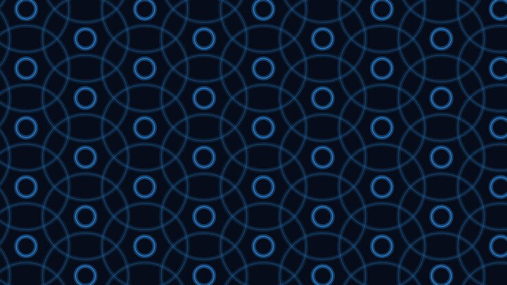 Abstract animated background with repeating blue neon circles and ring grid on dark surface, futuristic technology pattern for UI, data, network and digital design