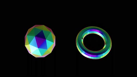 Animation-of-3d-multicoloured-shapes-over-black-background