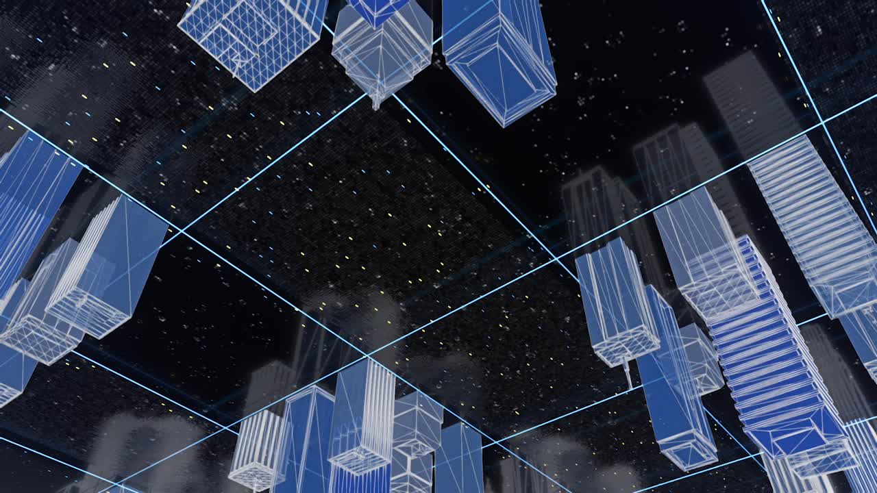 디지털 도시 풍경 와이어 프레임 관점