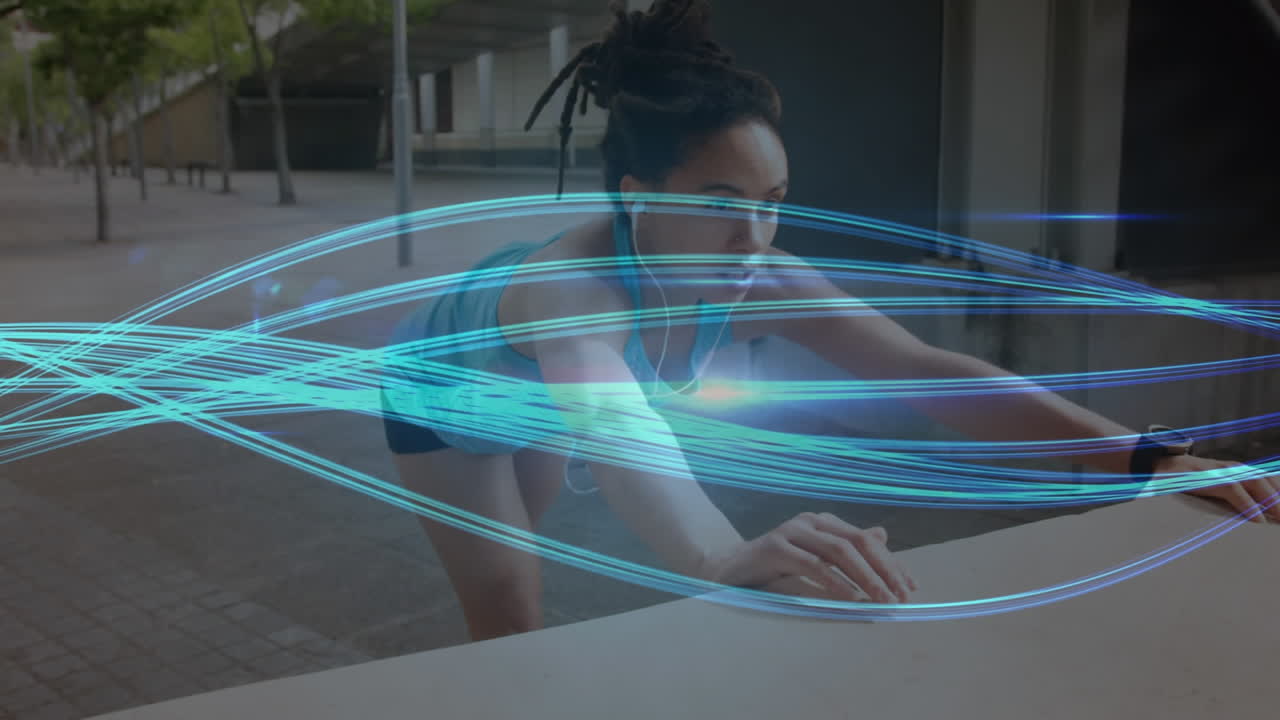 animación de la red de conexiones sobre mujeres que hacen ejercicio al aire libre