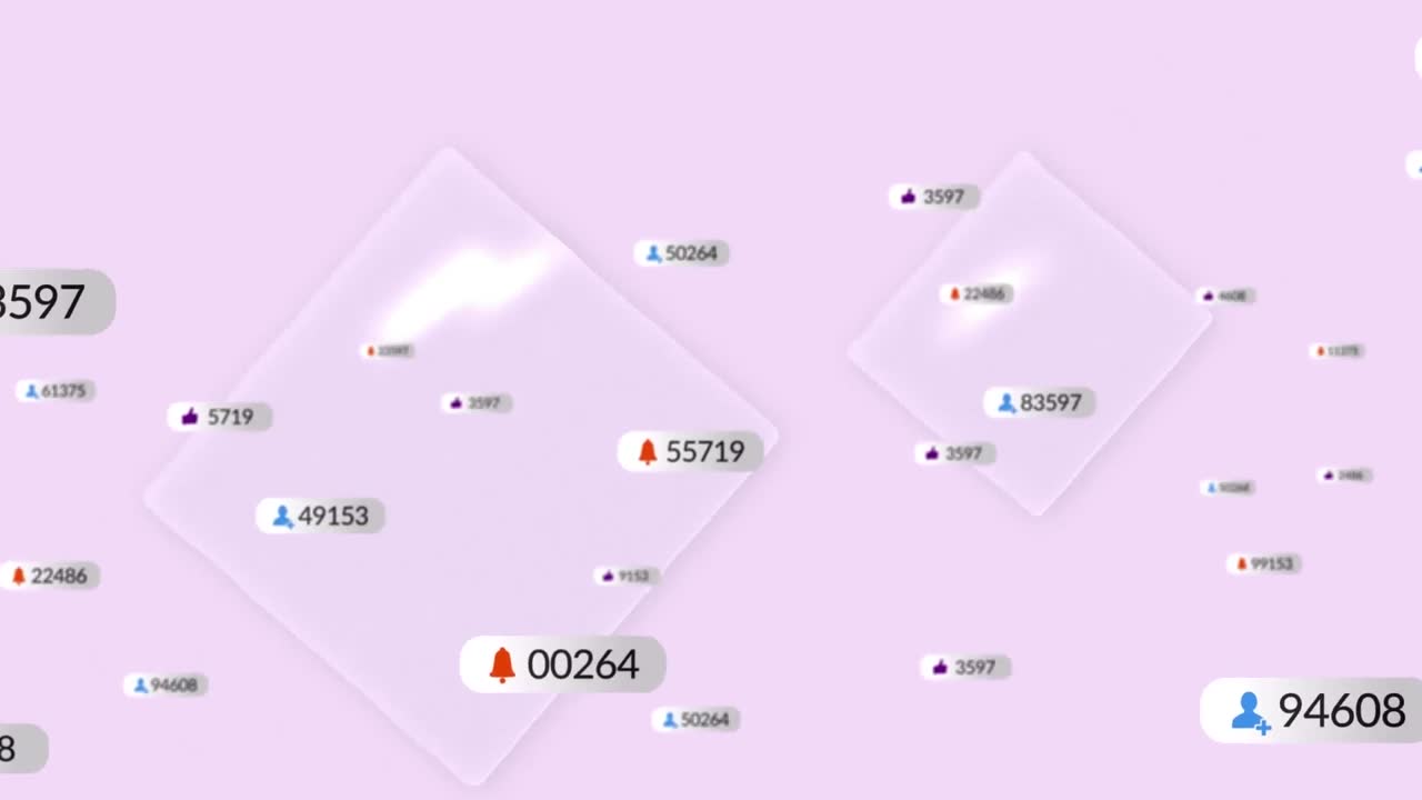 Animation of social media notifications on colourful background