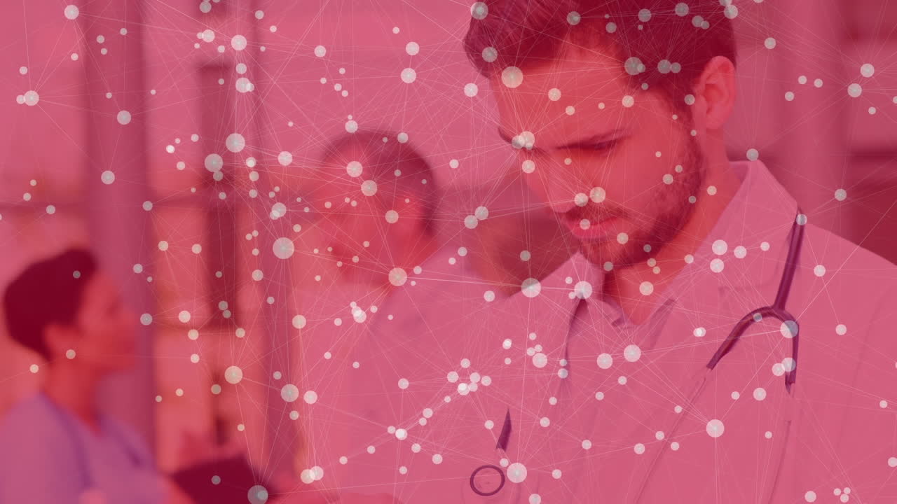 코카시안 남성 의사에 대한 점과 연결의 애니메이션