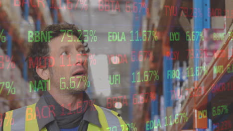 animación del mercado de valores sobre el hombre que trabaja en el almacén
