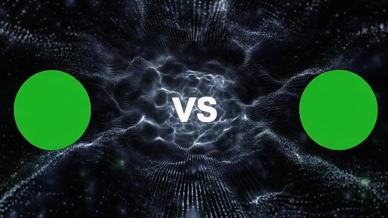 Versus Screen with Green Circles and Abstract Particle Background