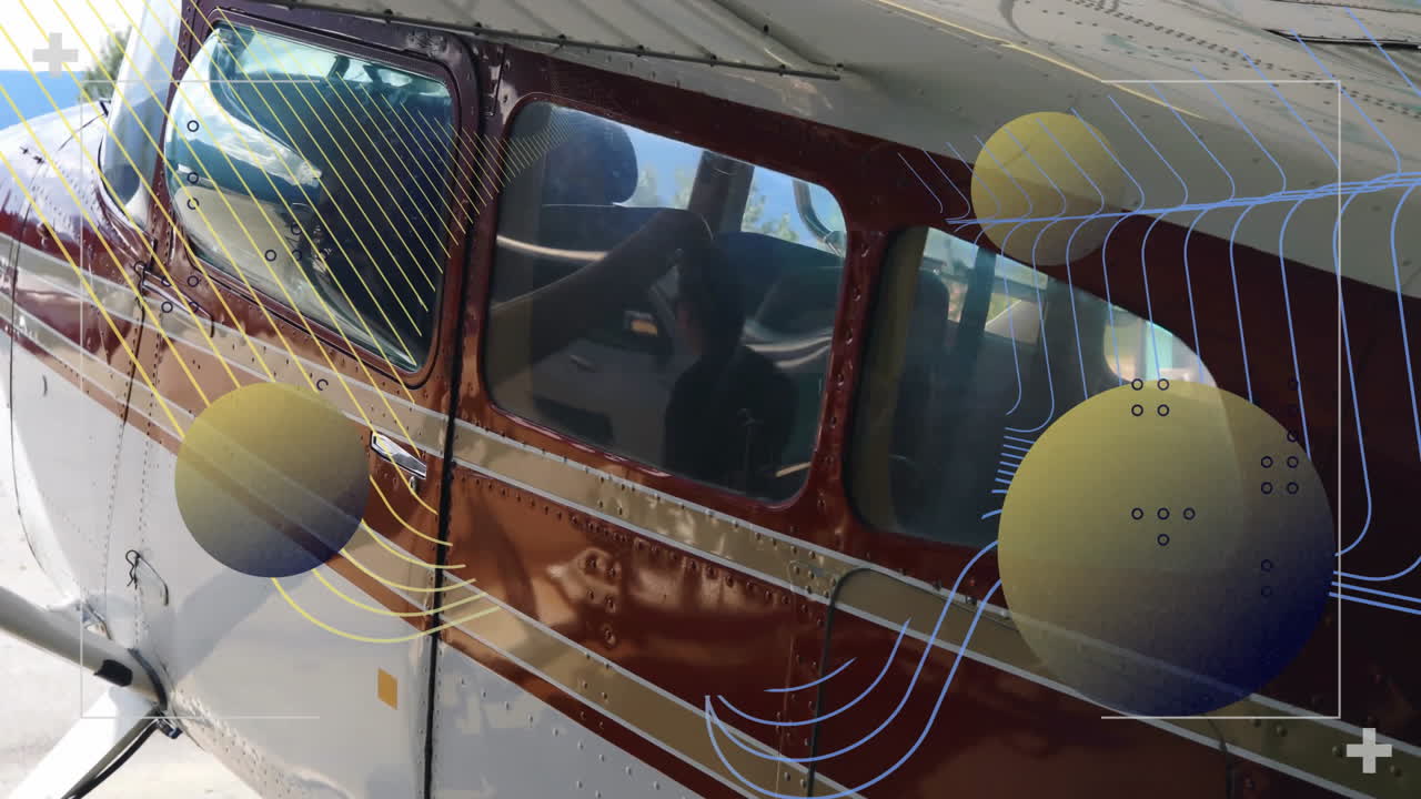 Aircraft featuring animation with abstract geometric patterns and lines on windows