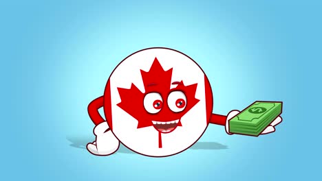 cartoon icon flag canada money in hand with face animation with alpha matte