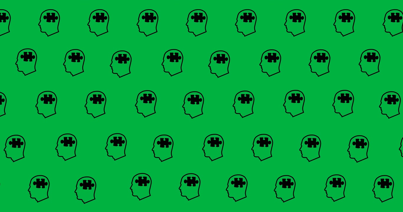 Multiple human head icons in seamless pattern against copy space on transparent background