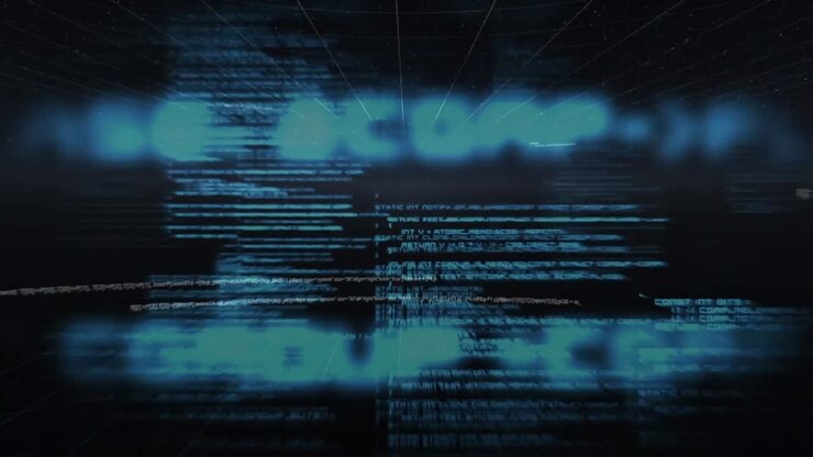 Animation of data processing over black background