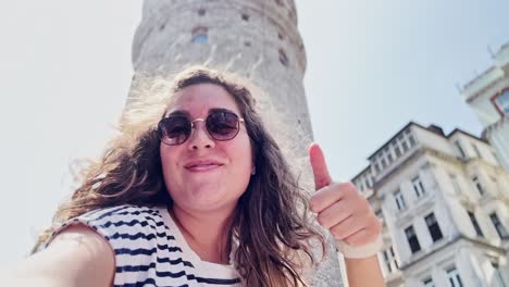 windy athens selfie: tower view and sunglasses