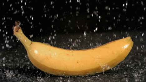 water raining on banana in super slow motion