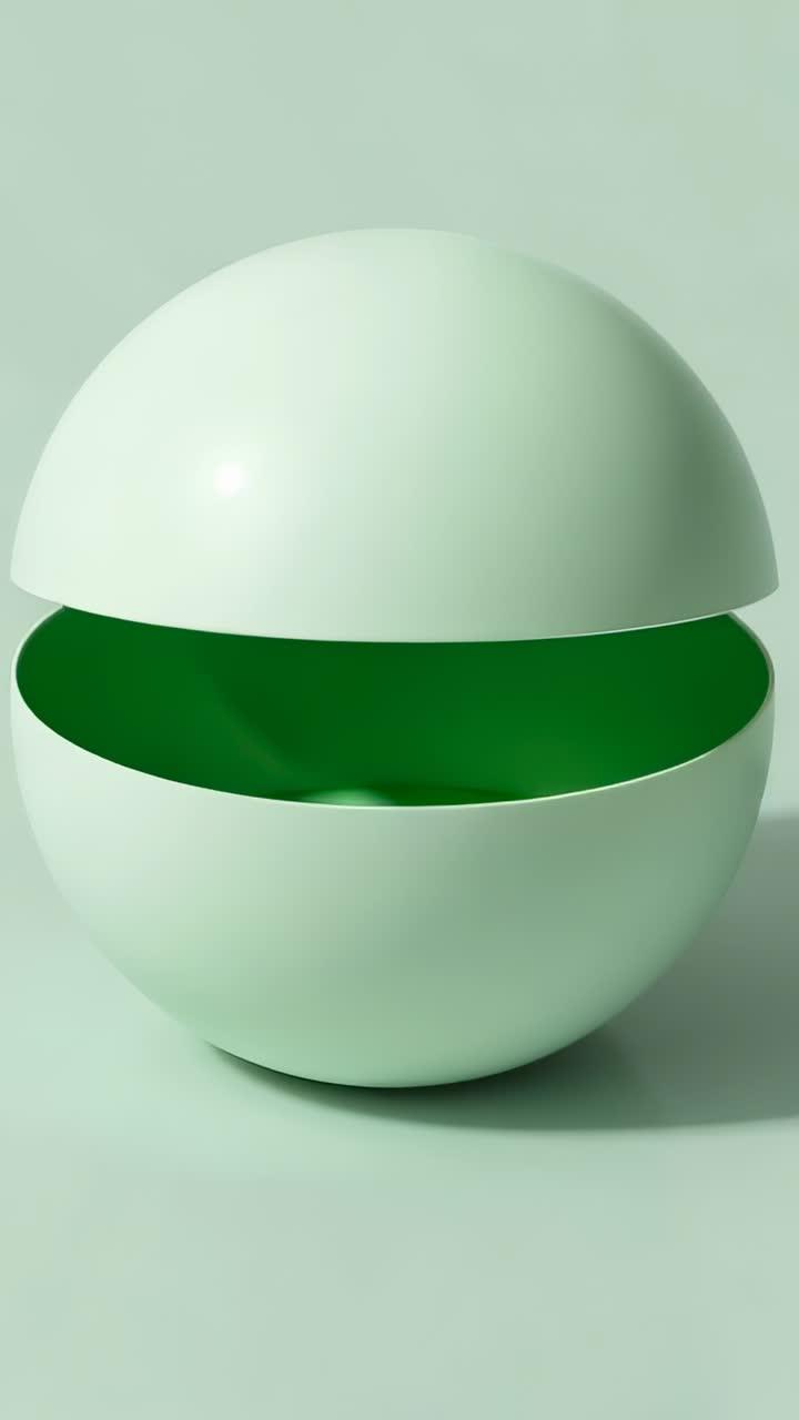 Vertical video: Seam deepening, mint green container lifting top half in studio revealing interior