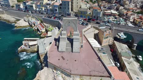 Aerial-of-France,-Cote-d'azur,-Menton,-Marseille-World-War-I-Memorial