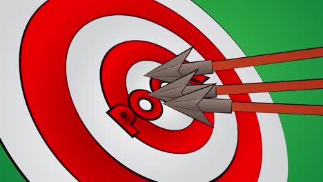 pfeile schlagen das auge des stieres mit dem text arm. cartoon-animation stock-video.
