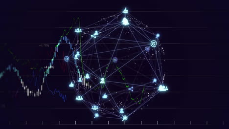 animación de la red global de comunicaciones y procesamiento gráfico de datos en fondo negro