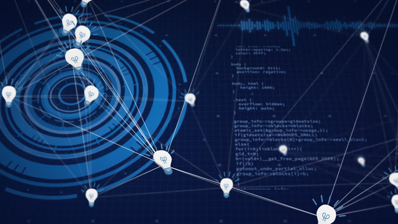 Network of connections and data processing animation over blue digital background