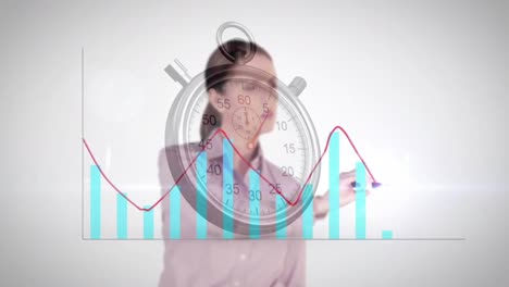 animación de estadísticas con una mujer de negocios y un cronómetro