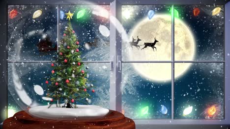 Linda-Animación-Navideña-Del-árbol-De-Navidad-Cerca-De-La-Ventana-Por-La-Noche-4k