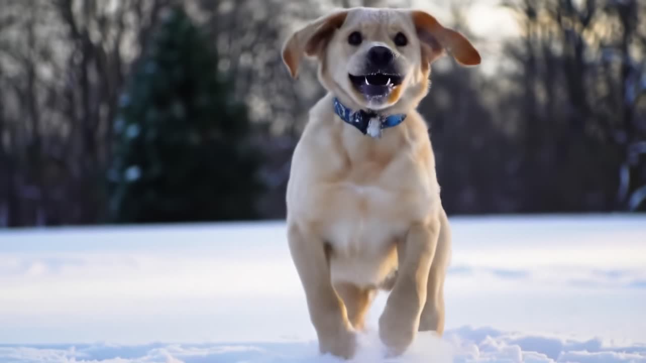 A Playful Golden Retriever Joyfully Exploring the Winter Wonderland, Enthusiastically Navigating Through Fresh Snow with a Waggling Tail and Eager Eyes