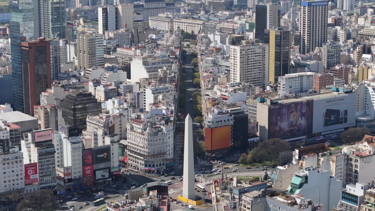 Aerial view of Obelisk and Buenos Aires City Downtown, Argentina