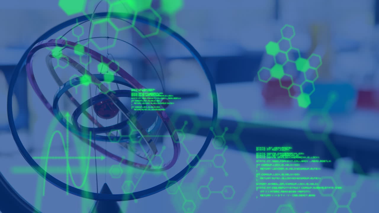 빈 교실에서 데이터 처리와 화학 공식의 애니메이션