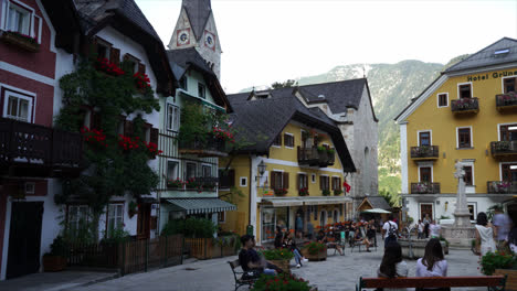 hallstatt austria, circa : timelapse old town in hallstatt, austria