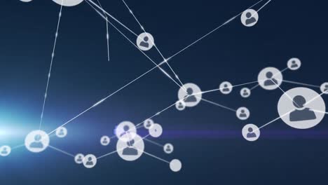 Animation-of-network-of-connections-with-icons-over-blue-background