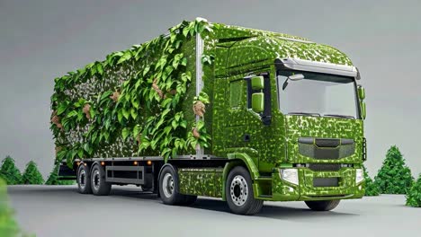 eco-friendly green truck with living plant exterior