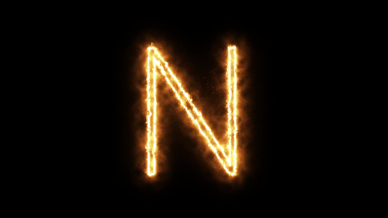 la letra "n" de la llama ardiente. fuente de quema ardiente o texto alfabético de hoguera con efecto de calor ardiente y brillante. renderización 3d.