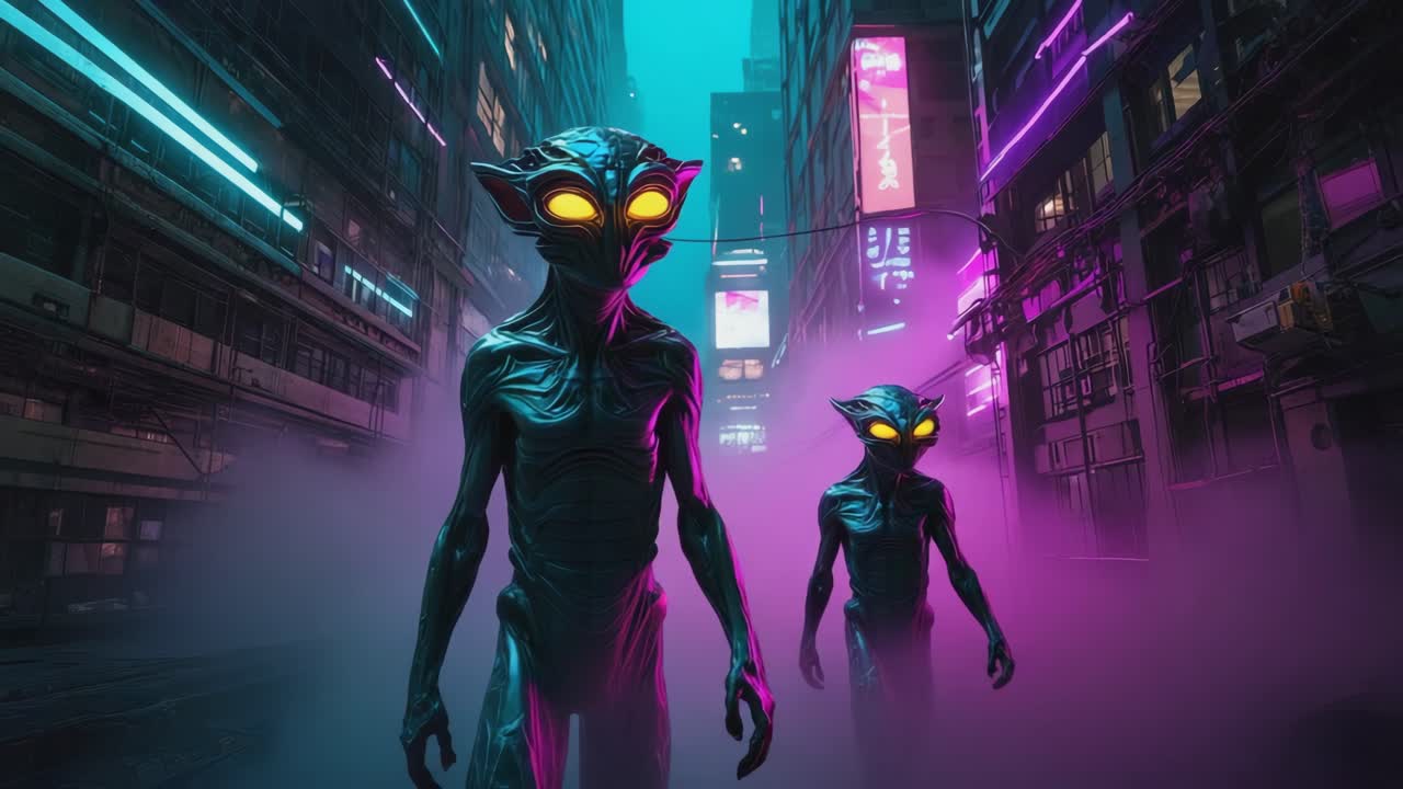 Alien Visitors in a Neon City