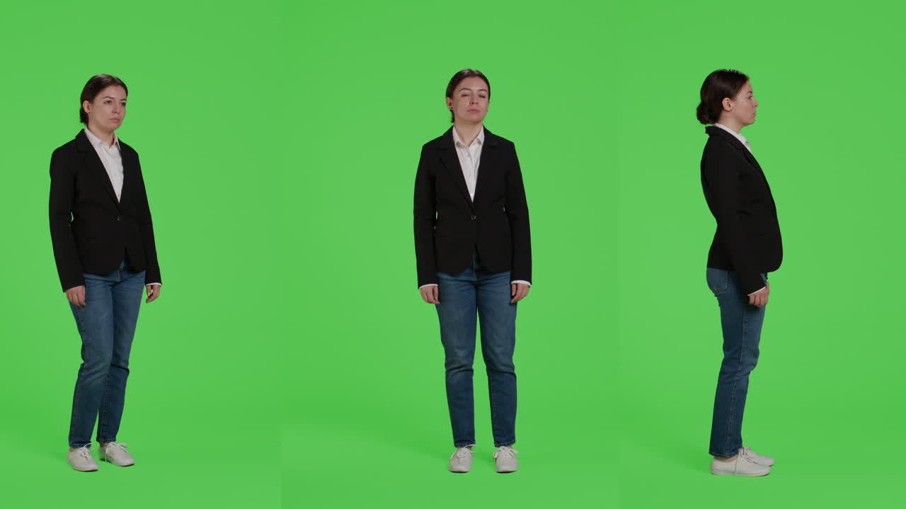 Business woman on green screen in various poses