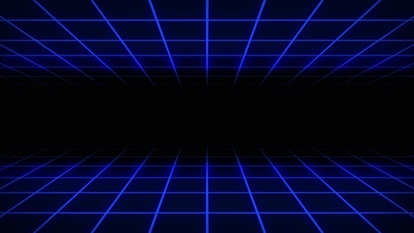 Neongitter-3D-Animation-Tunnelportal-Beleuchtung-Leuchtende-Helle-Linien-Hintergrund-Nahtlose-Schleife-Illusion-Raum-Hintergrund-Formen-Visueller-Effekt-Farbe-Blau