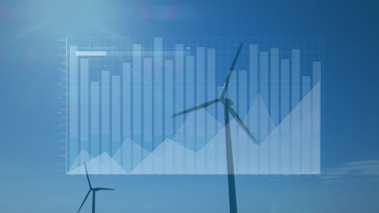풍력 터빈을 통해 금융 데이터 처리의 애니메이션
