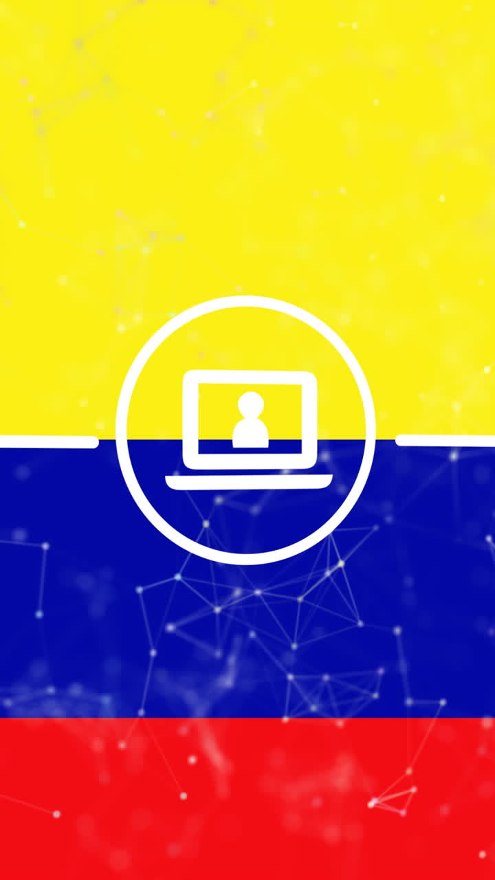 Animation af ikoner og forbindelsesnetværk over Colombias flag