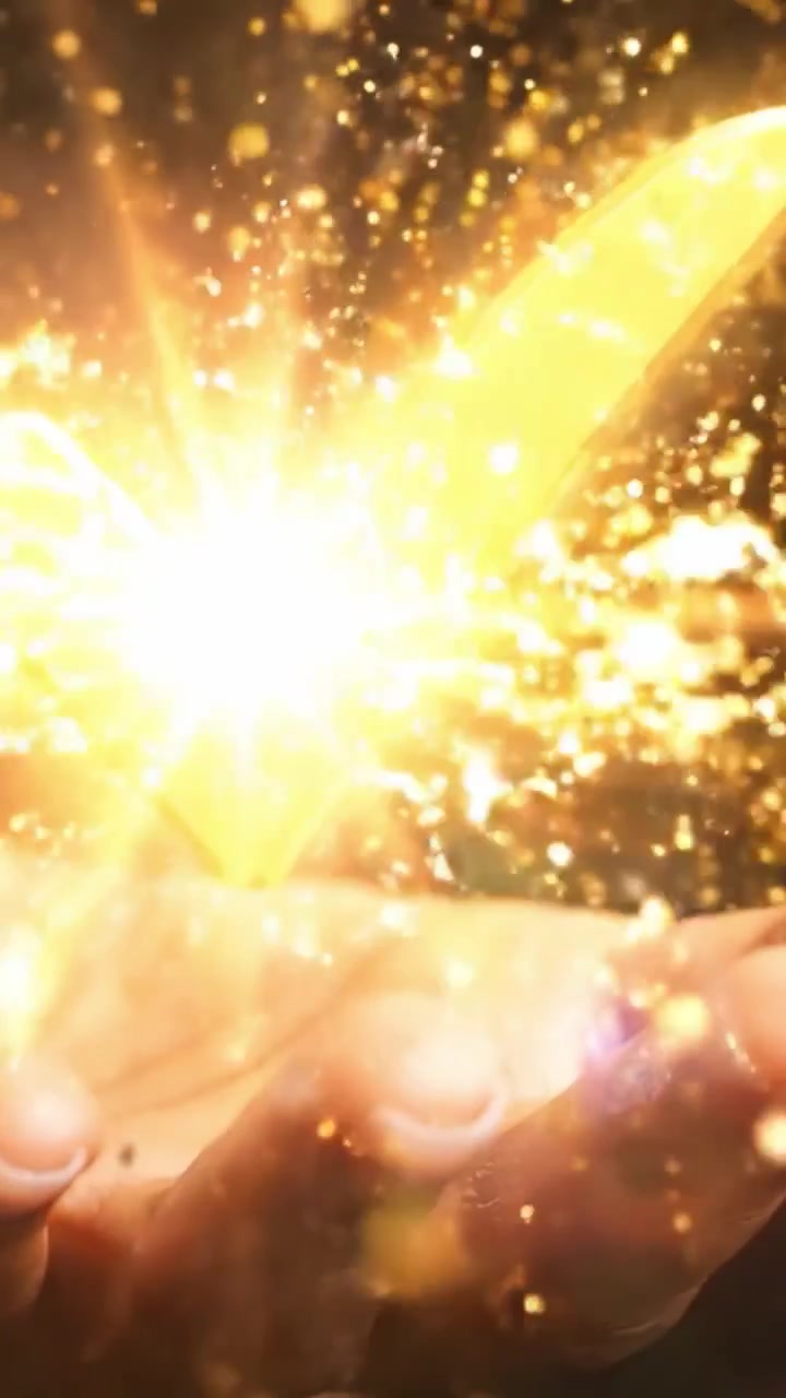 Un segno di spunta dorato e luminoso che simboleggia successo e completamento, tenuto in mano su sfondo scuro, a rappresentare approvazione e garanzia in ogni contesto