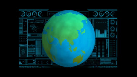 Rotating-Earth-animation-over-futuristic-data-interface-with-charts-and-graphs