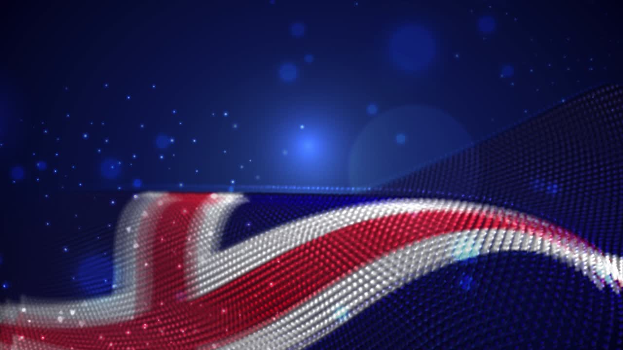 아이슬란드의 발은 파란색 바탕에 밝은 불꽃과 모션 루프로 흔들리고 있습니다.