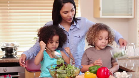 Mother-cooking-with-her-children