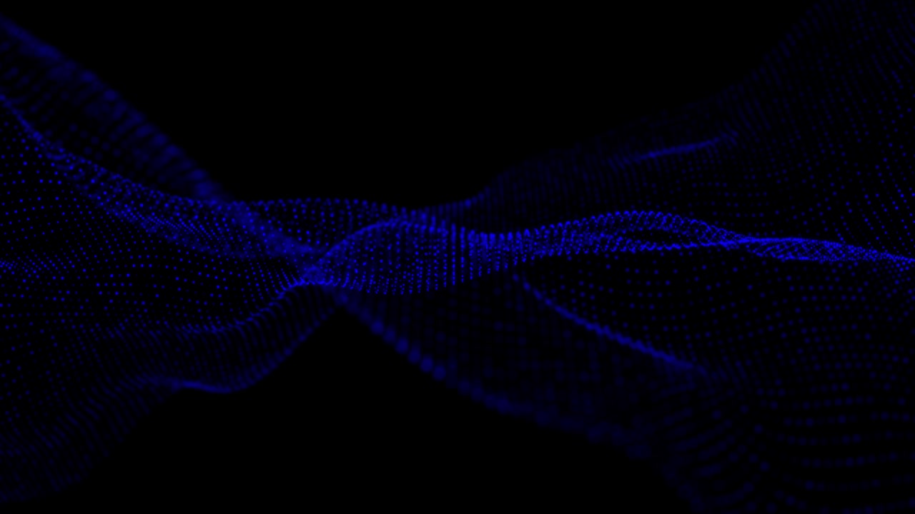 4K, Data movements of dust particles floating in infinity, Seamless Loop. Technology digital wave background concept.Beautiful motion waving dots texture with glowing defocused particles. Cyber or technology background. Navy Color