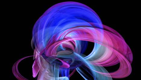 abstract multicolored transparent ribbons move around on a black background. motion graphics 3d looped background with red blue ribbons. luma matte as alpha channel. 49