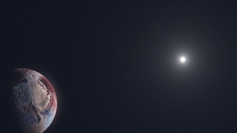 el antiguo planeta plutón en el espacio profundo con el sol distante