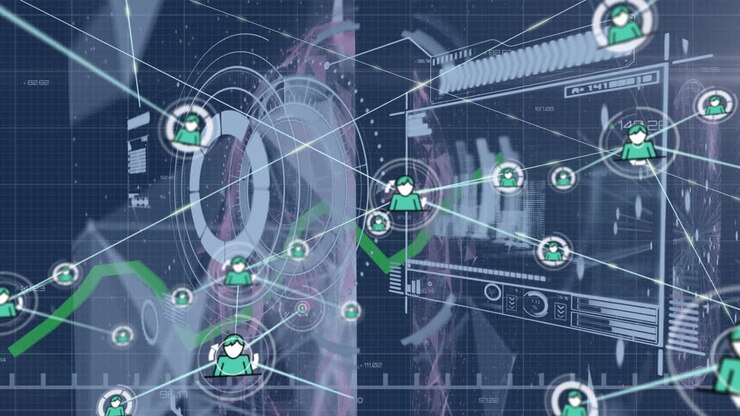 Animation af netværk af forbindelser med digitale ikoner og databehandling