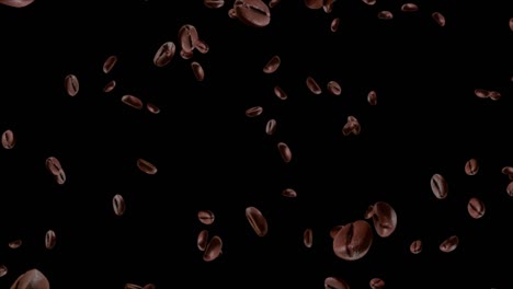 4k 3d roasted coffee beans. coffee beans falling in slow motion.